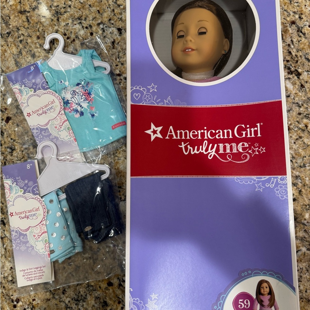 American Girl Doll Brown Hair Pierced Ears Shirt 2 pants Dress Great Gift!🎁 NEW